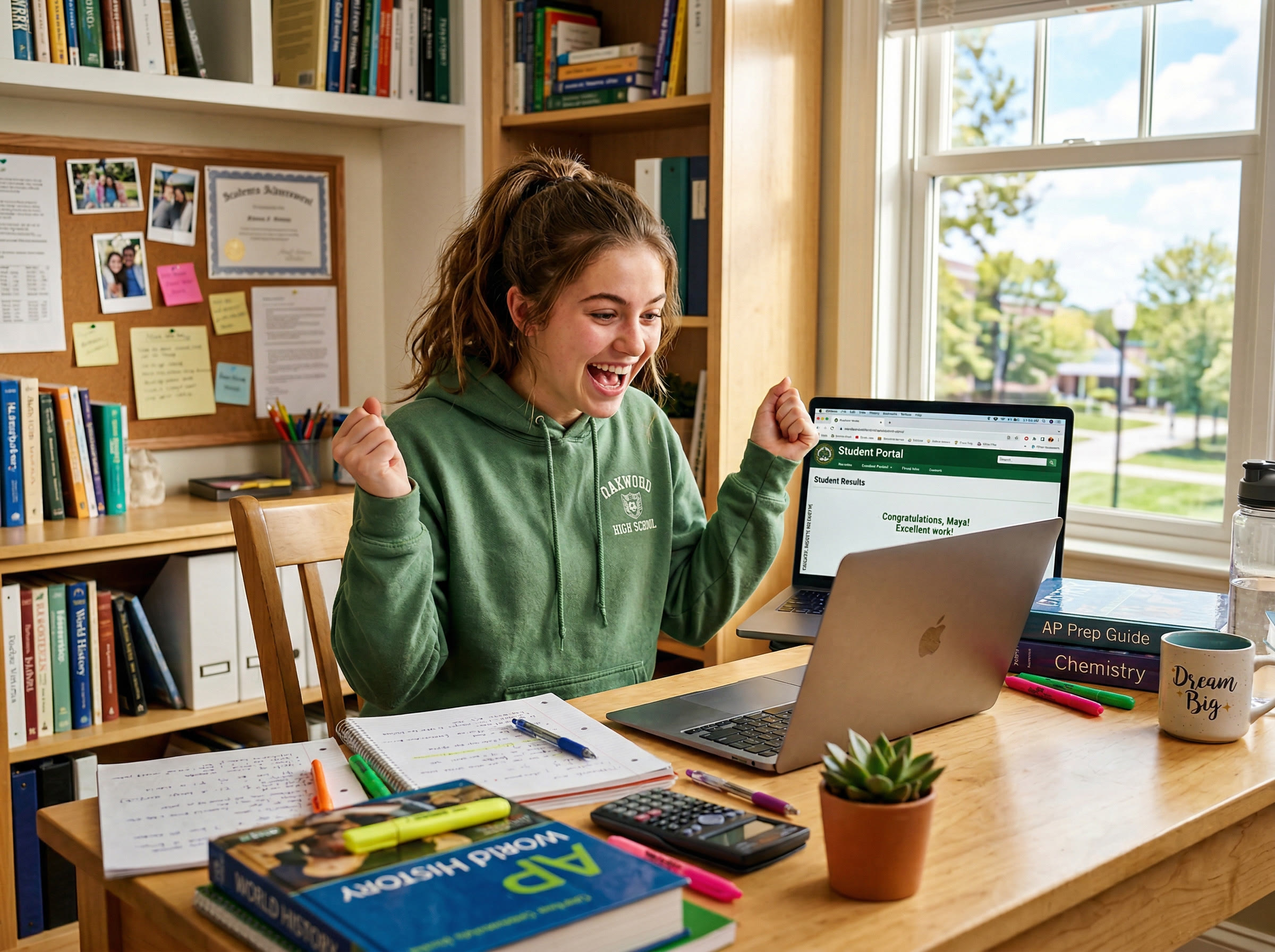 Student celebrating scores